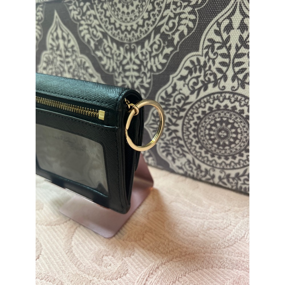 Kate Spade New York Black Saffiano Leather Card Holder Wallet ID Window Key Ring - Picture 3 of 5